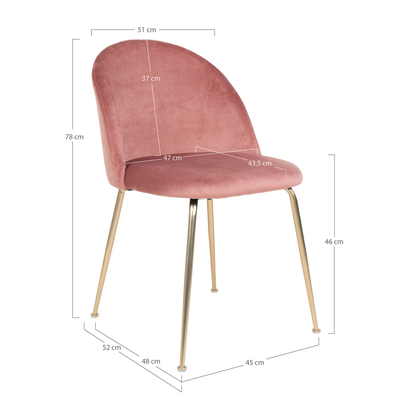 2-pk House Nordic Geneve velvet rosa/messing spisestol