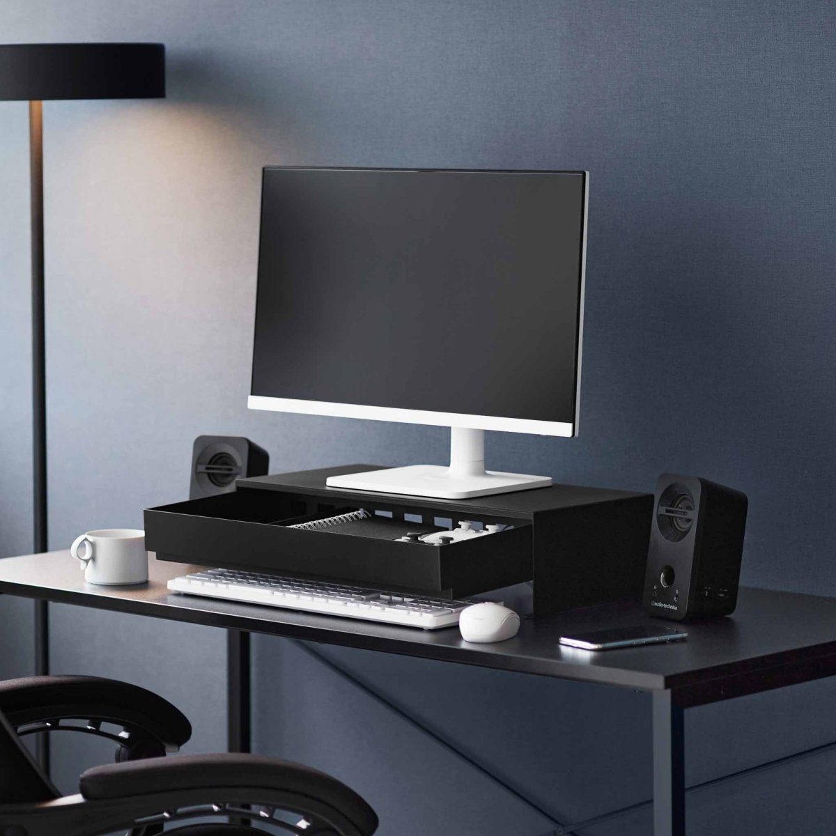 Monitorstativ med skuff sort 50 x 24 x 12,8 cm - Lindas Dekor