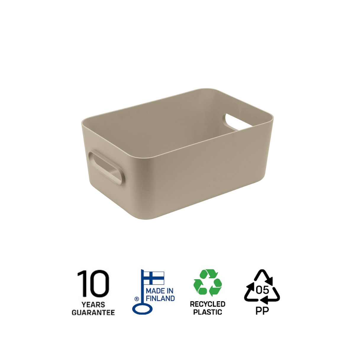 SmartStore Comfort M oppbevaringskurv i beige resirkulert plast, produsert i Finland med 10 års garanti