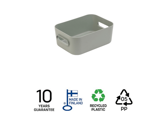 SmartStore Comfort S oppbevaringskurv i salviegrønn resirkulert plast, produsert i Finland med 10 års garanti