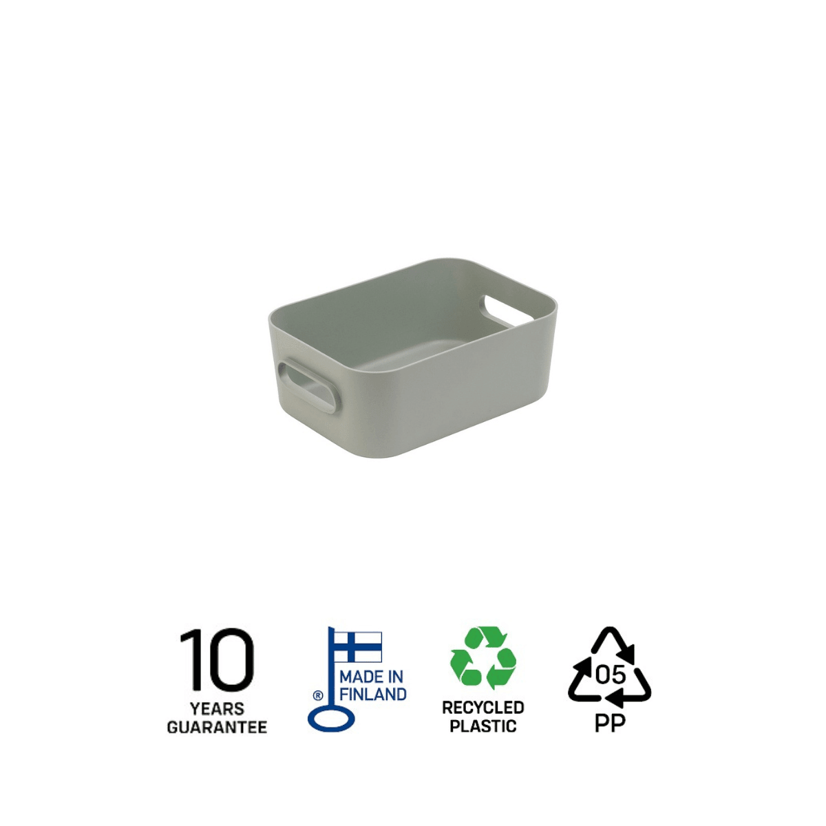 SmartStore Comfort S oppbevaringskurv i grågrønn resirkulert plast, produsert i Finland med 10 års garanti