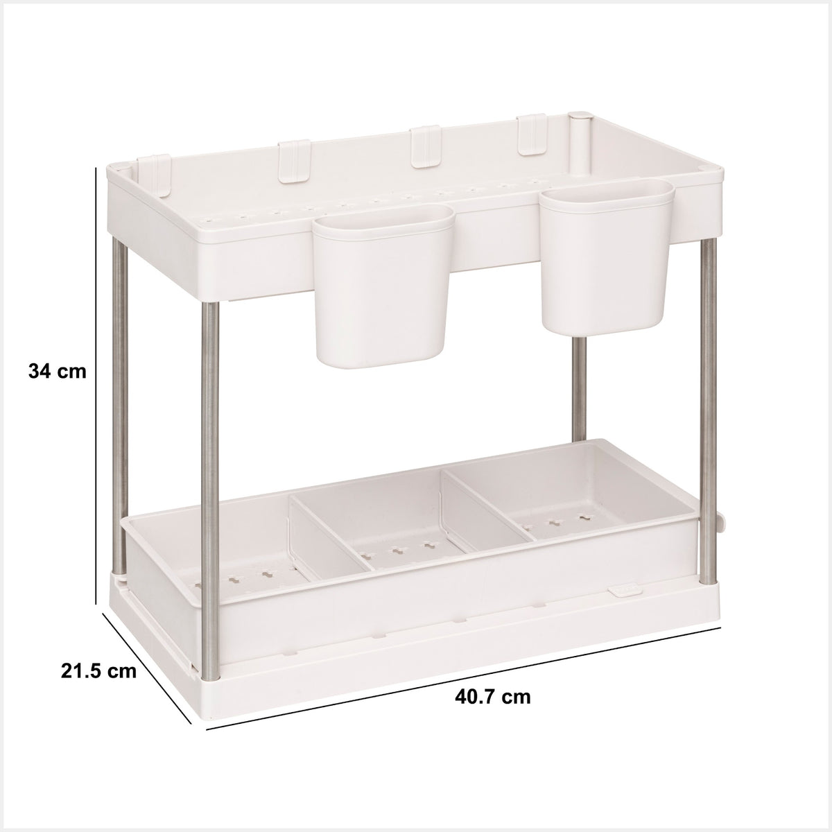 Uttrekkbar skaporganiser 2 etasjer beige 34 cm, mål på organiseren