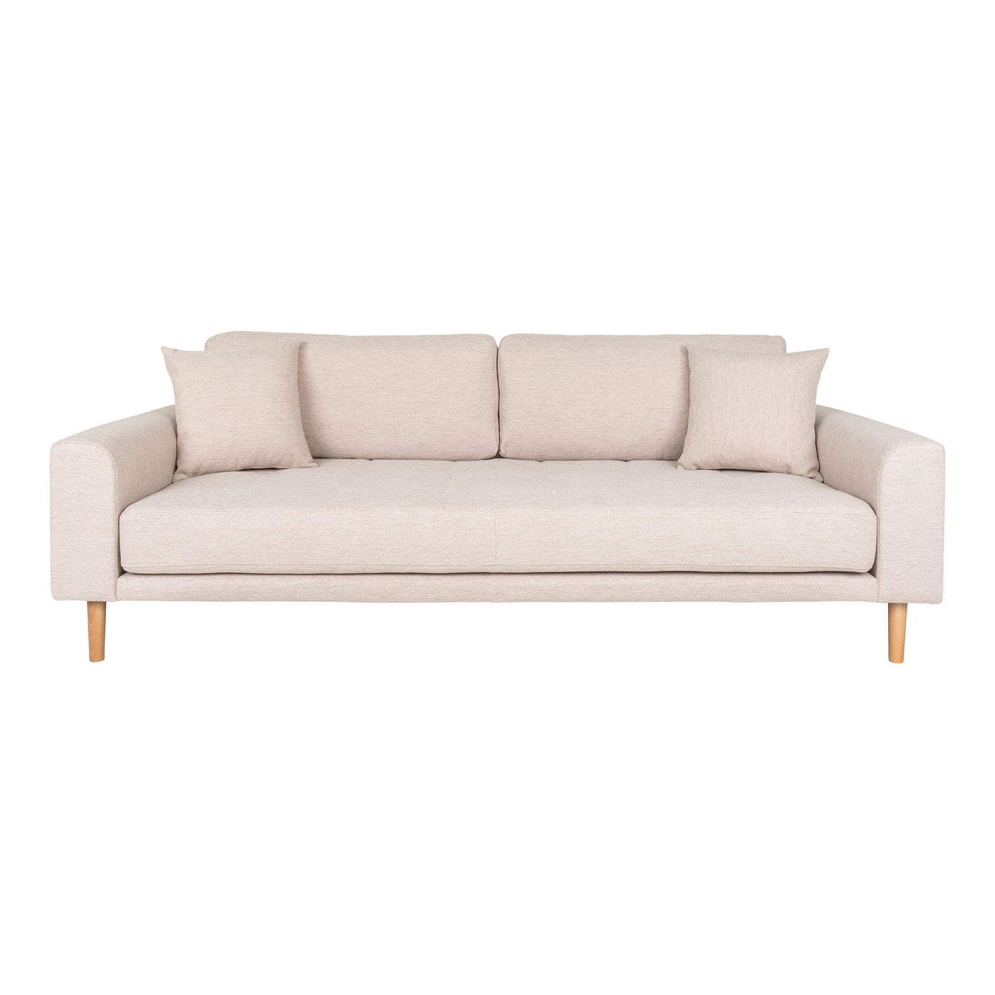 Lido Lounge Sofa i sandfarget tekstil med treben.