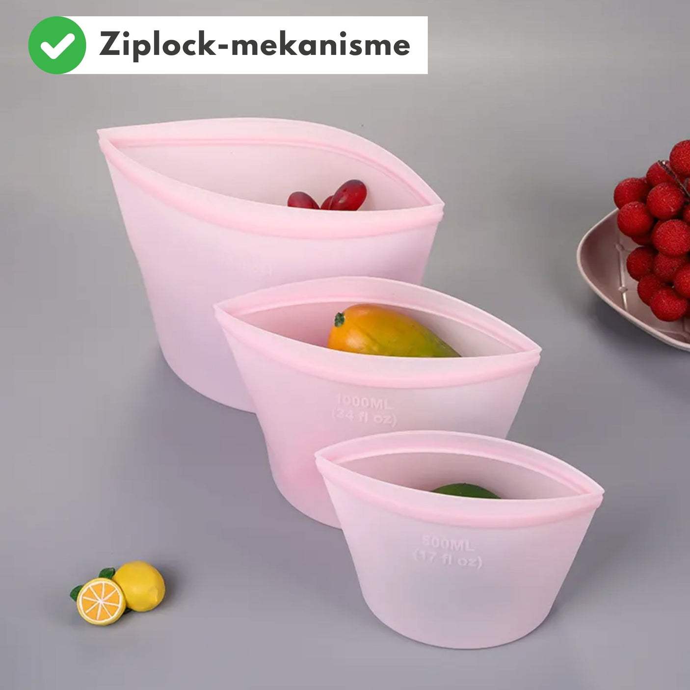 3-pk Oppbevaringspose til mat gjenbrukbar