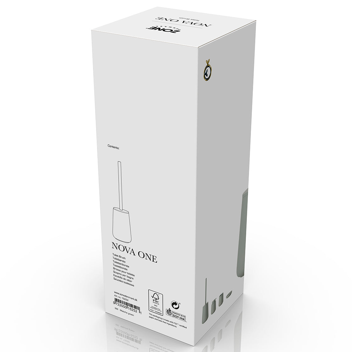 Detaljbilde av matt toalettbørste i steintøy og stål