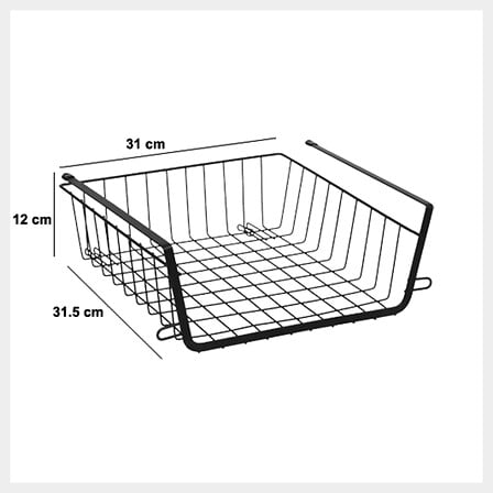 Hengekurv til hylle i metall sort 31,5 x 31 x 12 cm