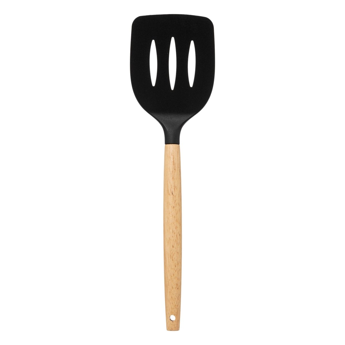 Stegspade med hul, sort hoved og treskaft.