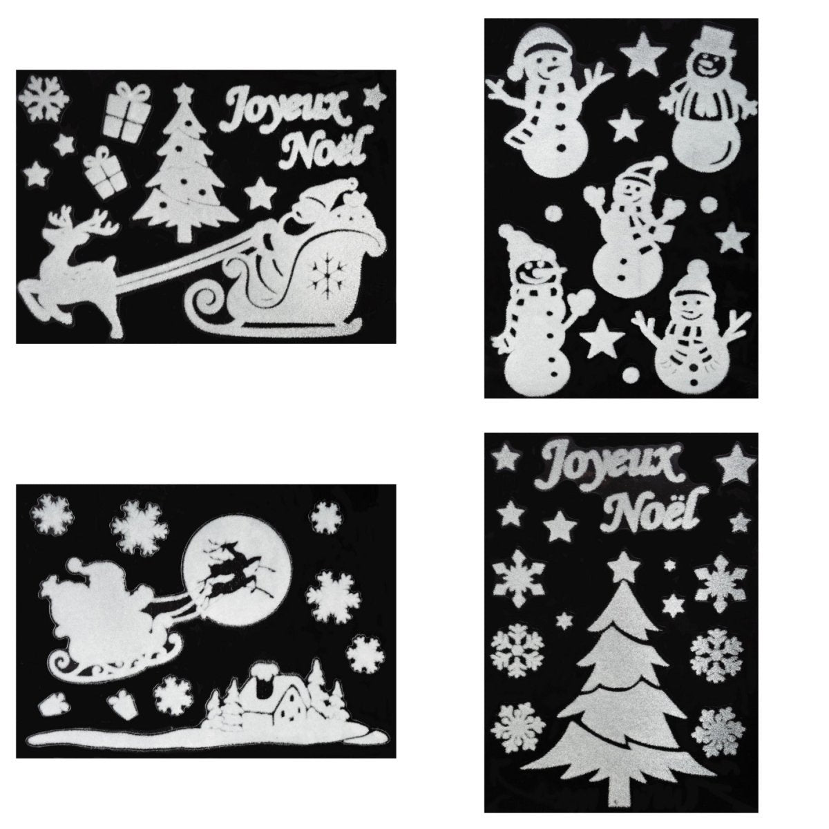 Julestickers nisse, snømann og pingvin 4 design 29 x 40 cm, alle 4 design