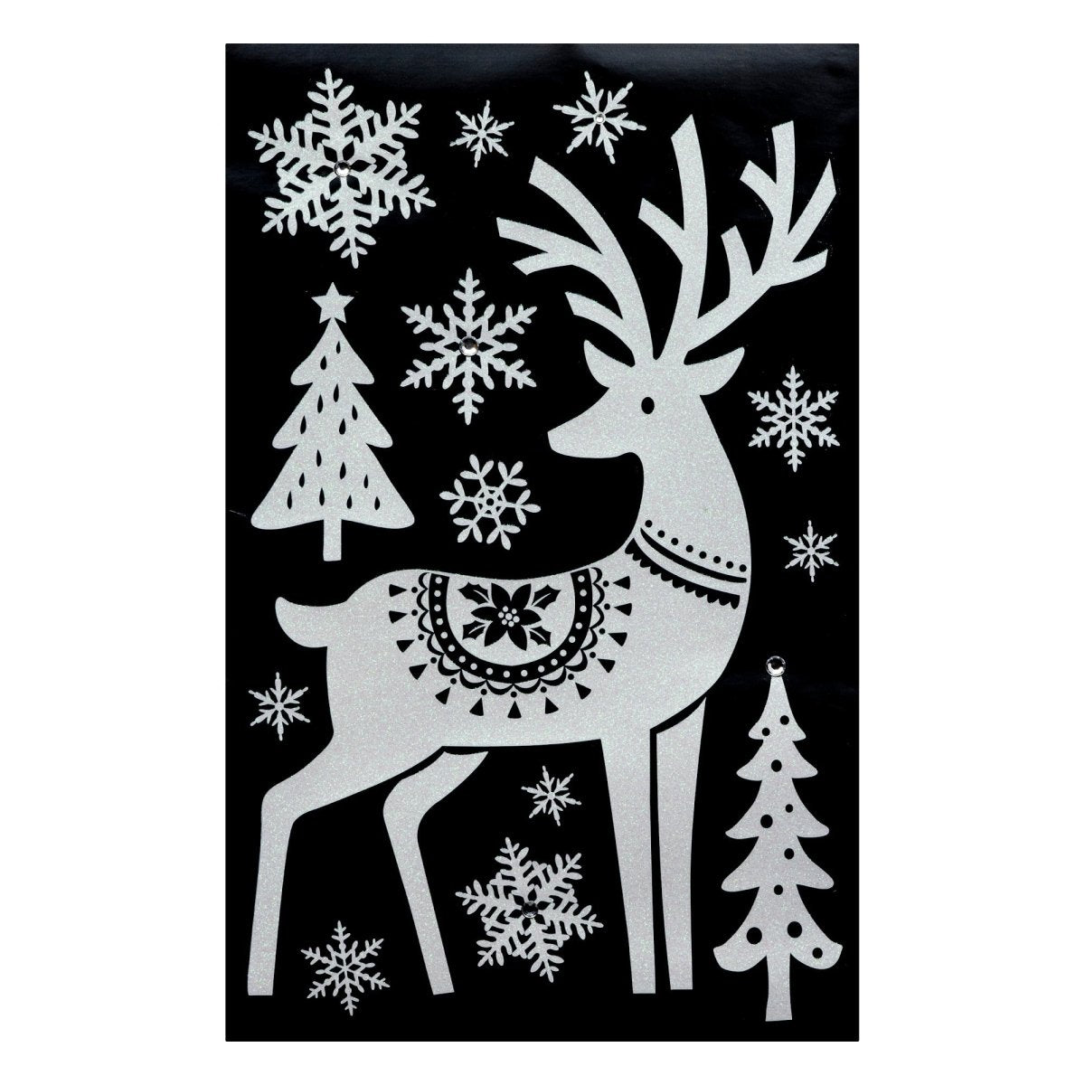 Julestickers med glitter og rhinsten 6 design 50 x 32 cm, reinsdyr