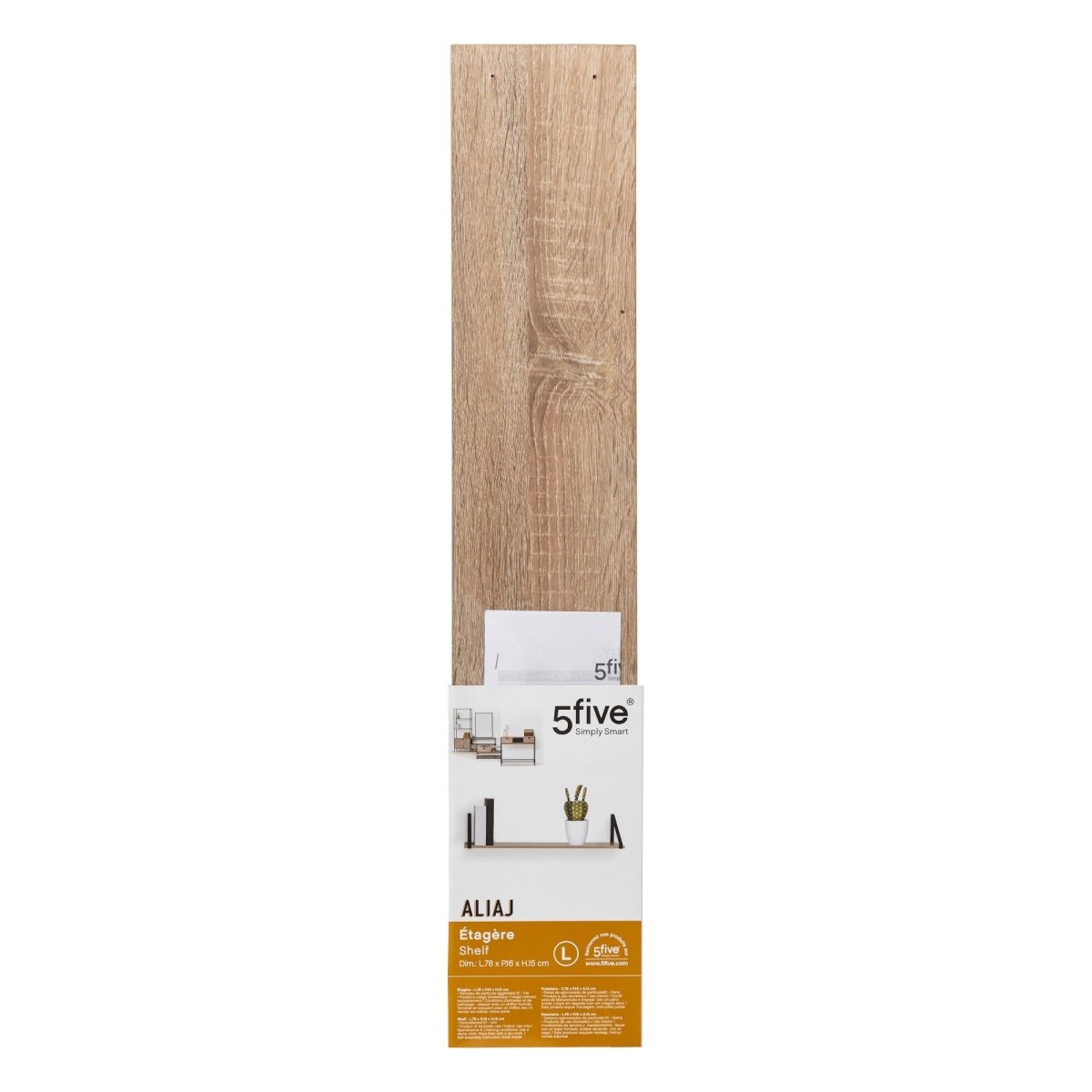 Vegghylle Aliaj med braketter 78 cm, vegghyllen i esken
