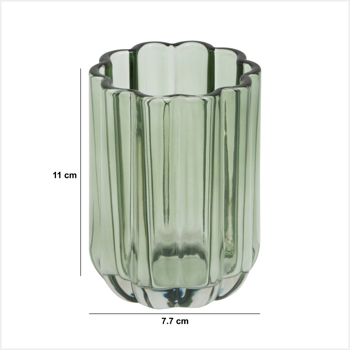 Tannbørsteholder Florea grønt glass 11 cm, mål på tannbørsteholderen