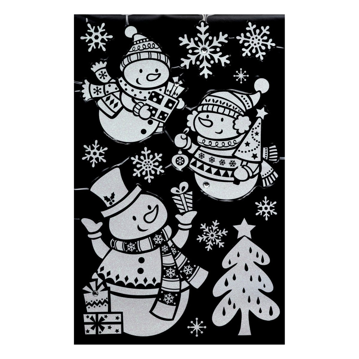 Julestickers med glitter og rhinsten 6 design 50 x 32 cm, snømenn
