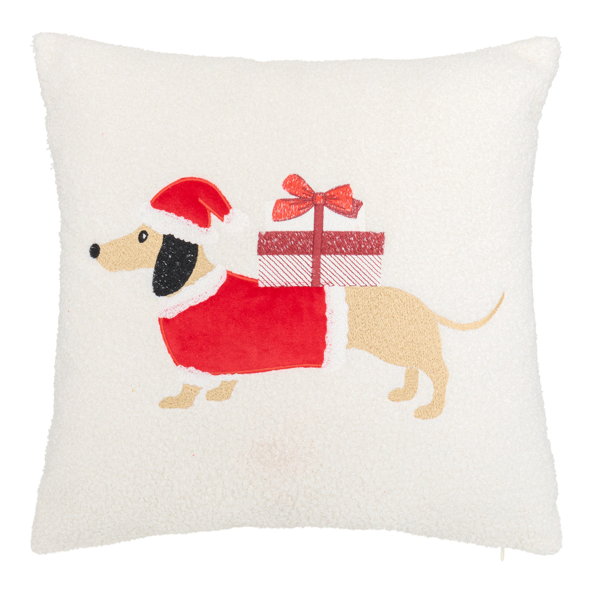 Julepute dachshund med gave hvit 40 x 40 cm