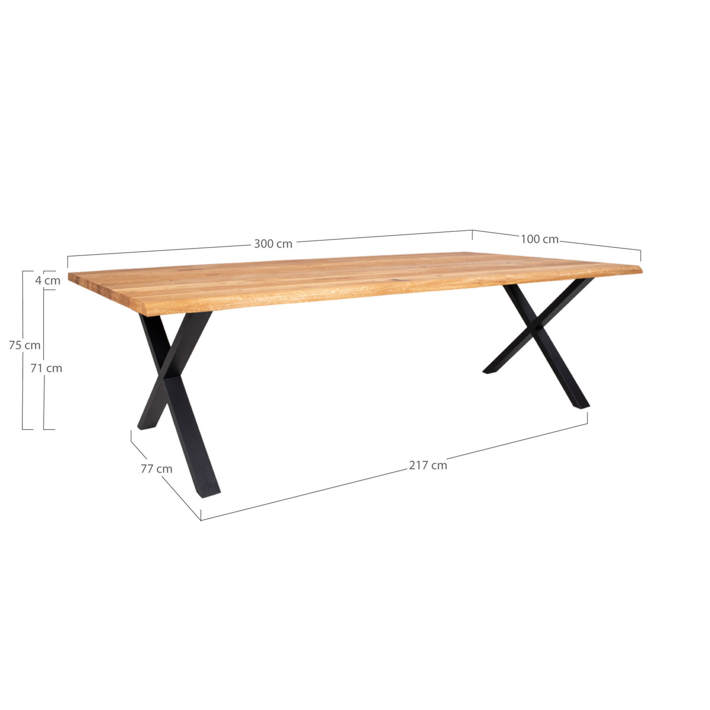 Kvadratisk produktfoto af ligt langbord 300 cm naturlig eg