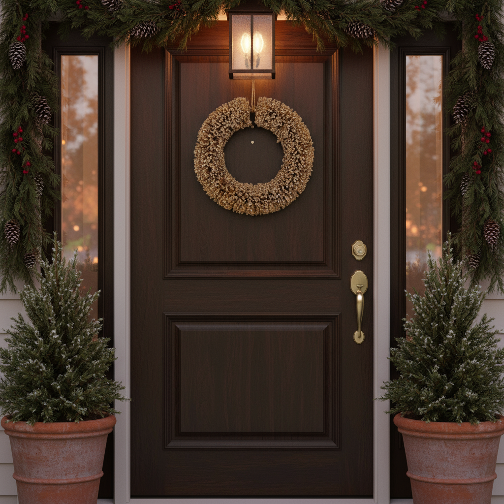 Gullkrans i metalltråd 40 cm, elegant julekrans med glitrende gullfinish