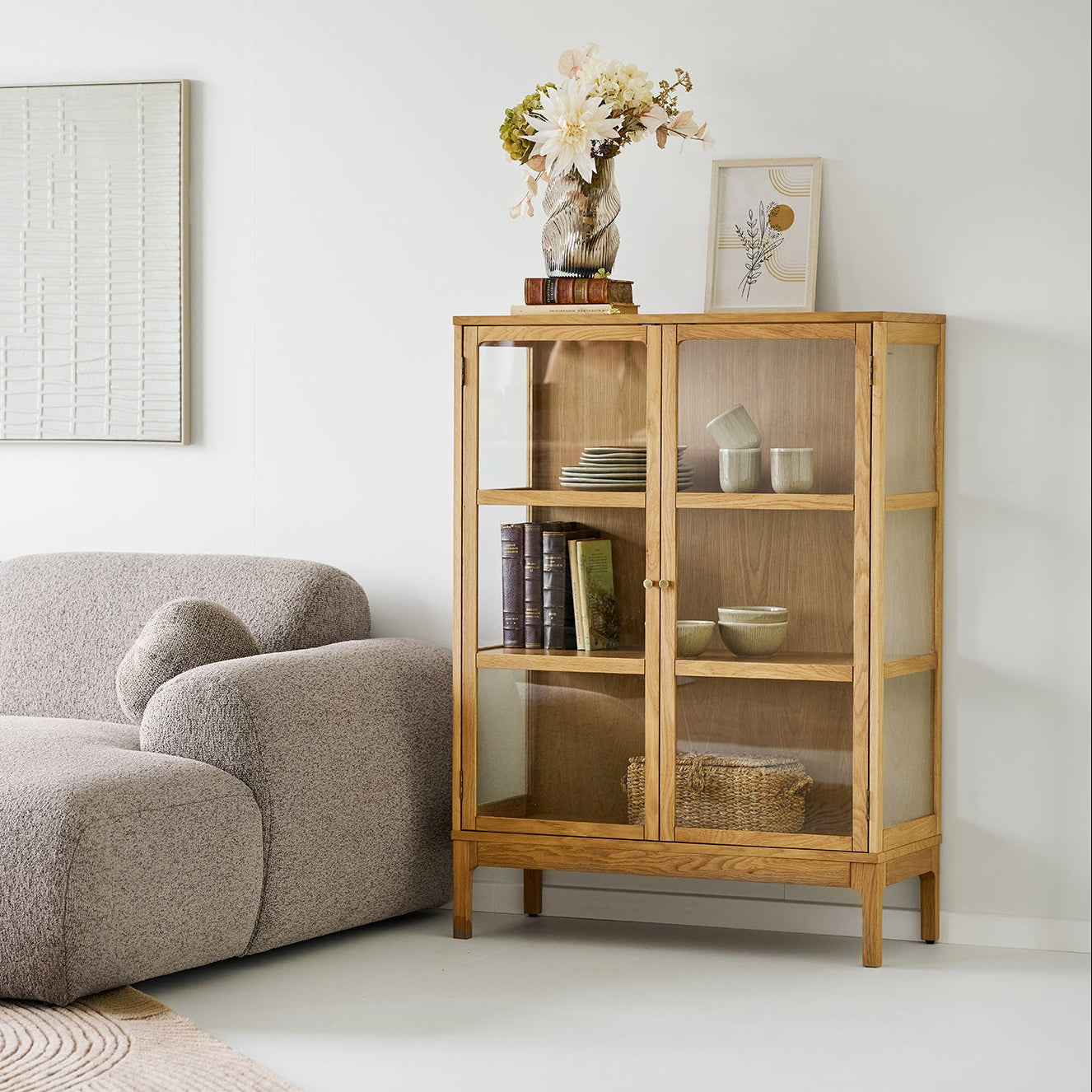 Zamora vitrineskap med 2 glassdörrar, ek natur, 90x40x126 cm - bild 9