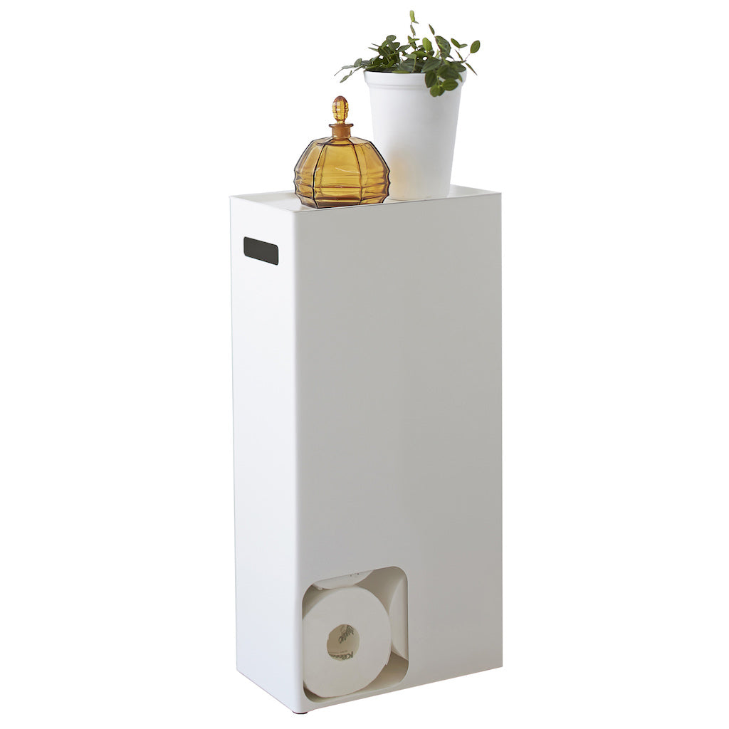 Praktisk og estetisk dorullholder med ekstra oppbevaringsplass.