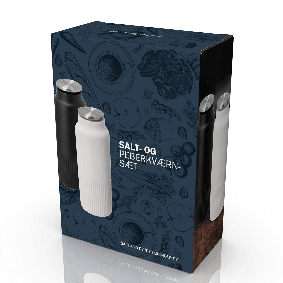 2 - pk Salt - og pepperkvernsett Sort/Hvit 16,5 cm - Lindas Dekor