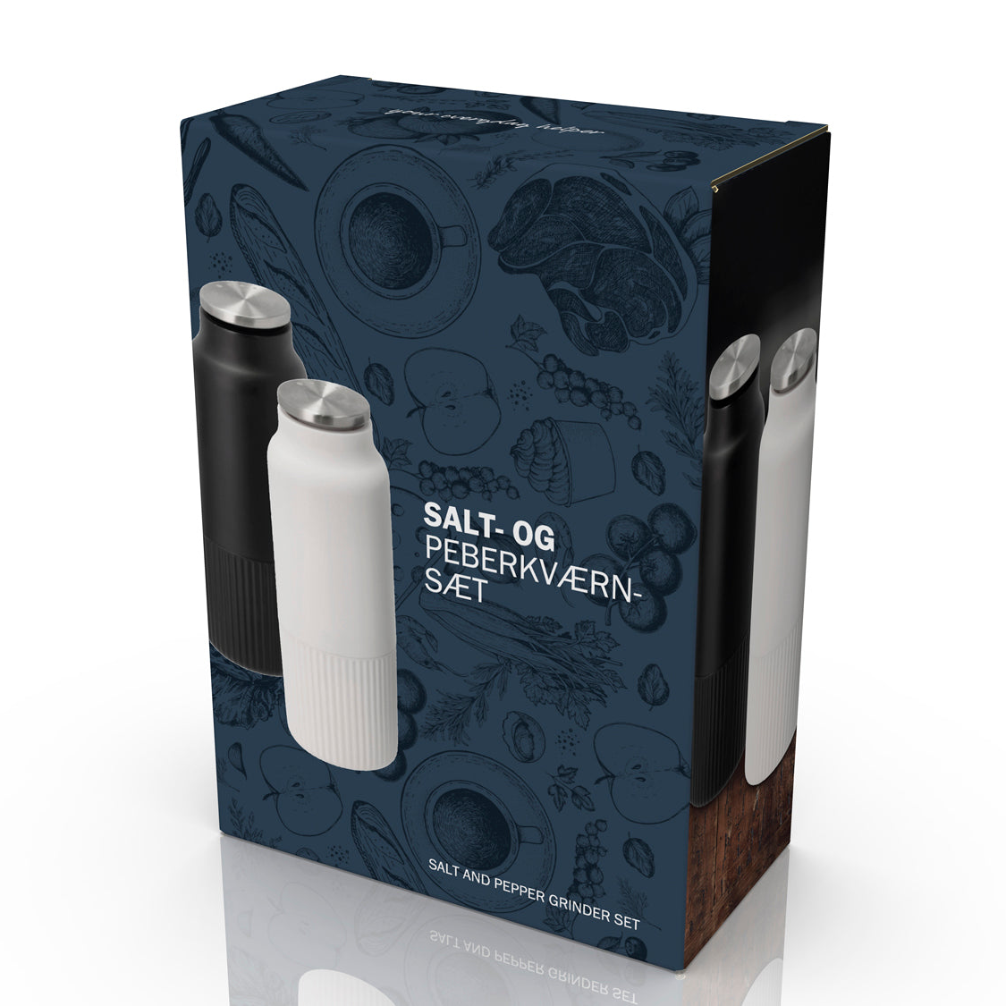 stilrent kvernsett i keramikk og stål til servering