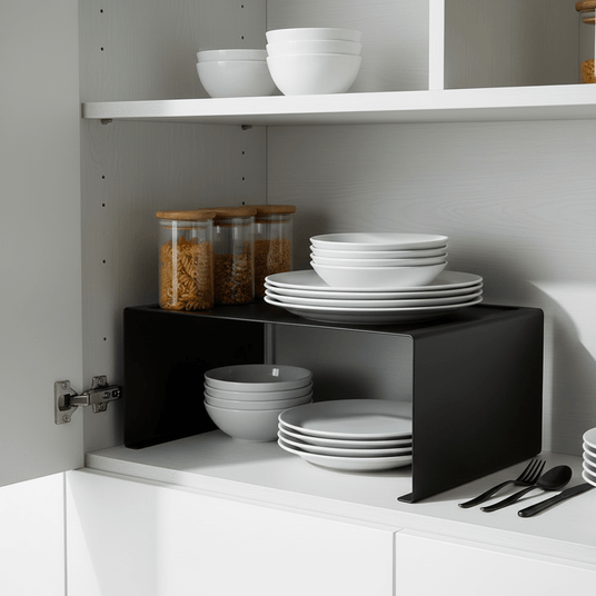 Stabelbar hylle bred sort - Lindas Dekor