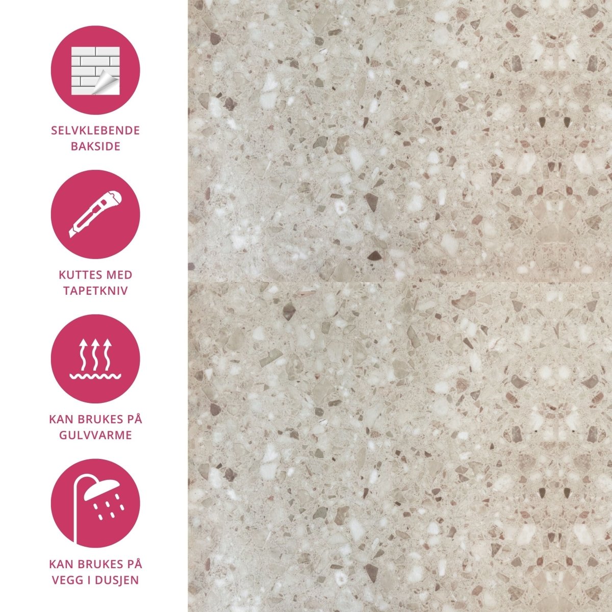 8 - pk Sahara beige selvklebende fliser - Lindas Dekor