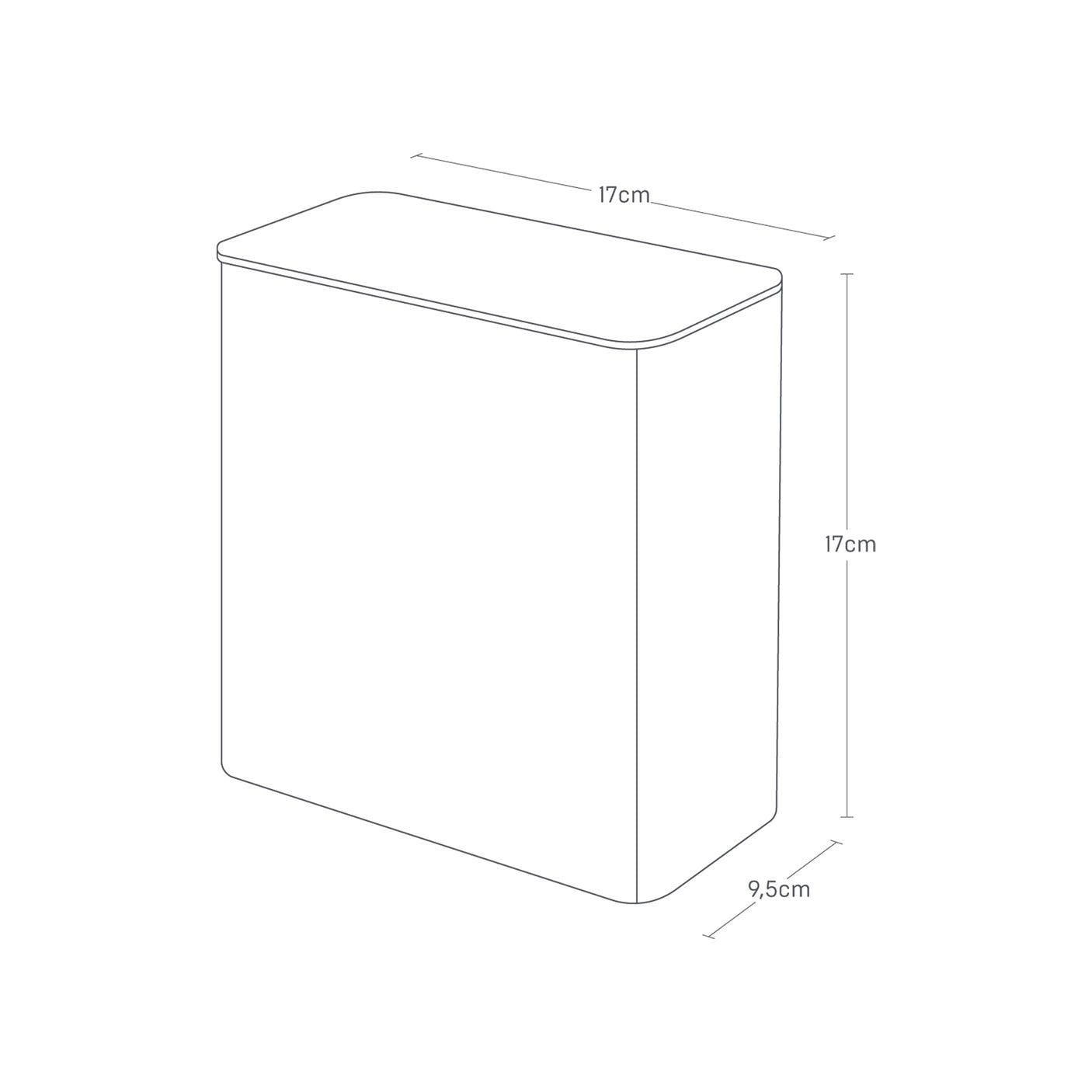 Detaljbilde av hvit oppbevaringsboks med lokk på metallflate.
