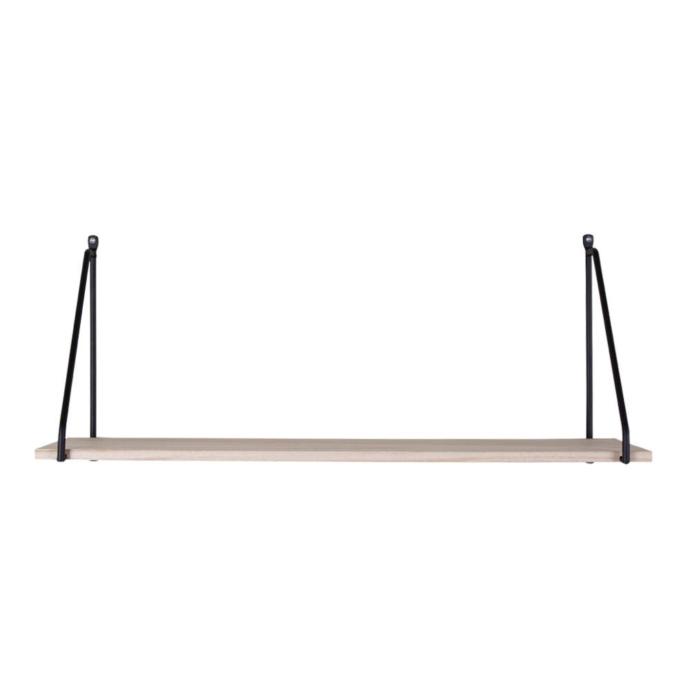 Sideprofil av vegghylle med sort metallramme og 17 cm dybde