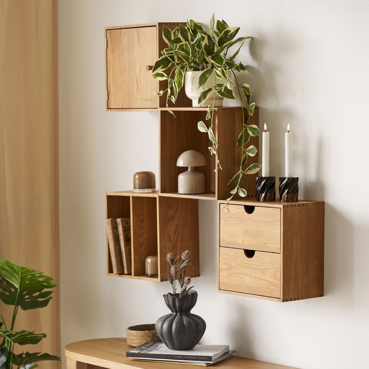 Townsville vegghylle med vertikale rom eik 18 x 30 x 30 cm - Lindas Dekor