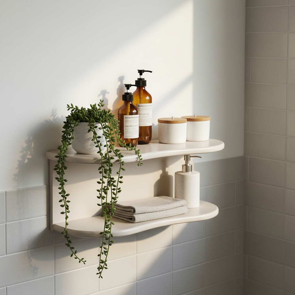 Botta vegghylle ren montert versjon på vegg uten dekor, viser proporsjoner 44 cm bredde