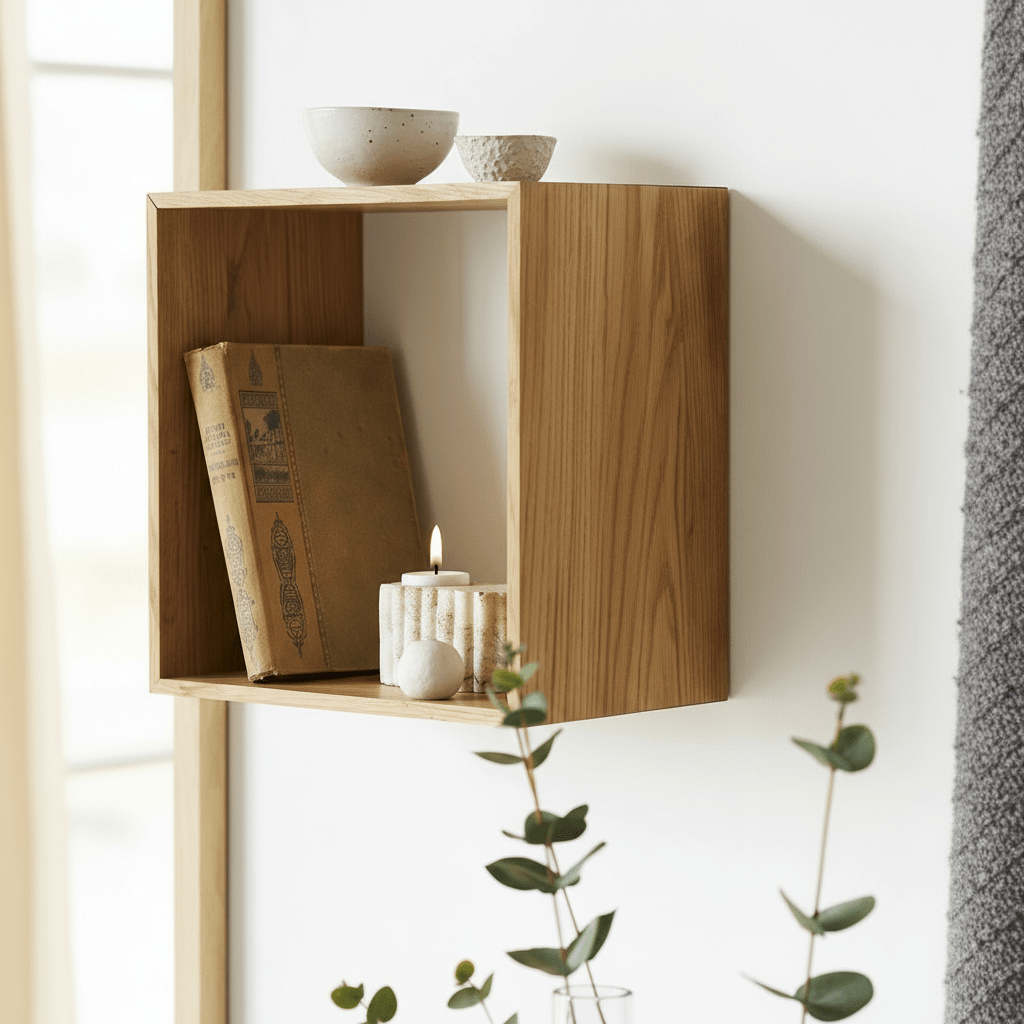 Lattoon vegghylle eik natur 30 x 18 x 30 cm - Lindas Dekor