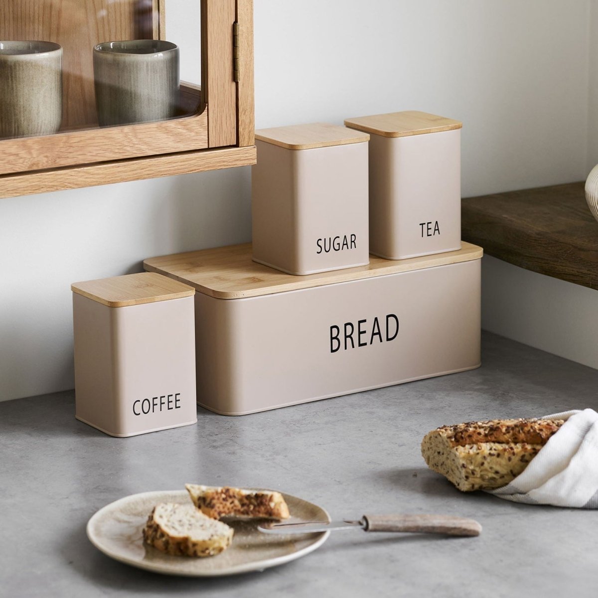 4 - pk oppbevaringsbokser til kjøkken, beige - Lindas Dekor