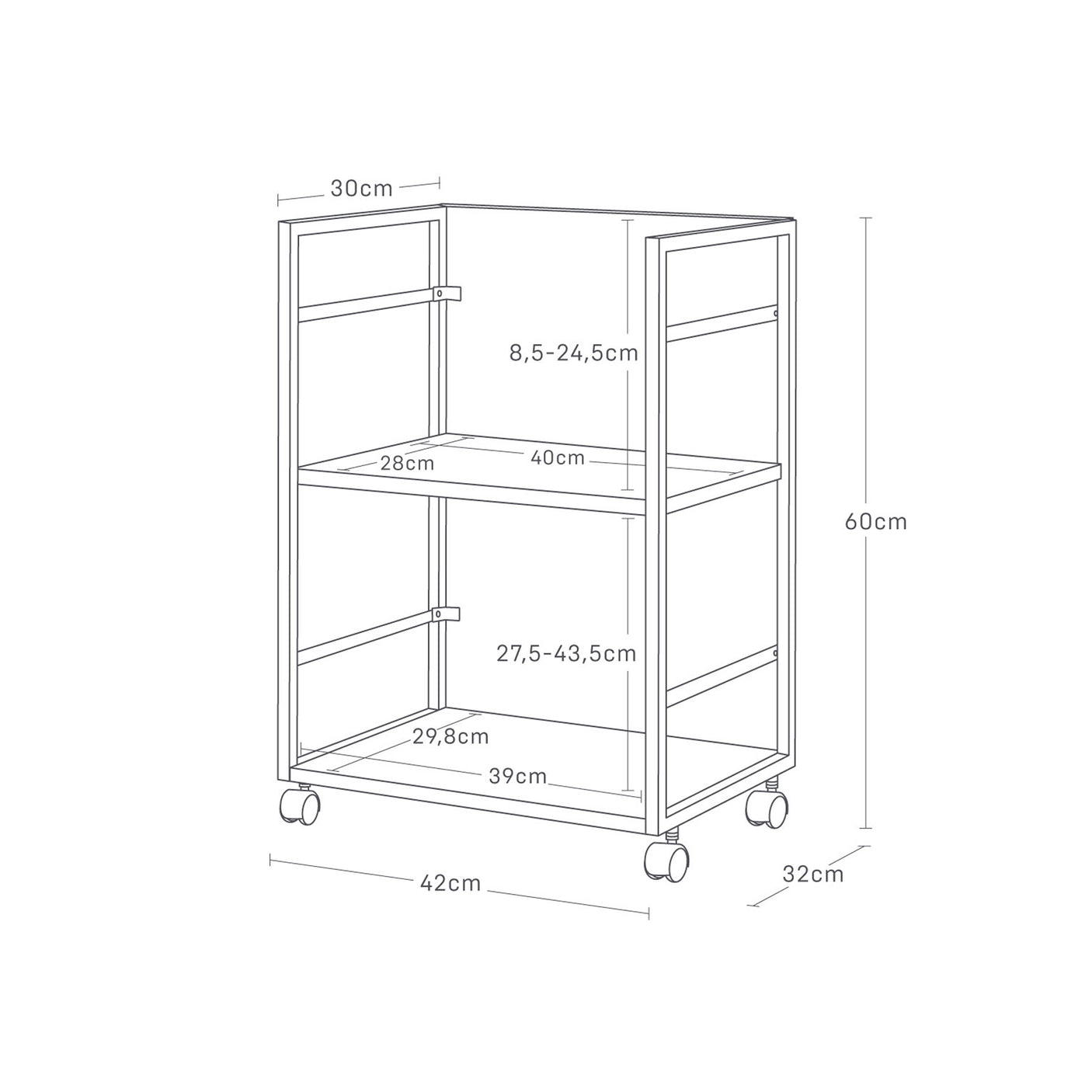 Hvit Tower oppbevaringsvogn med to hyller – smart og plassbesparende løsning.