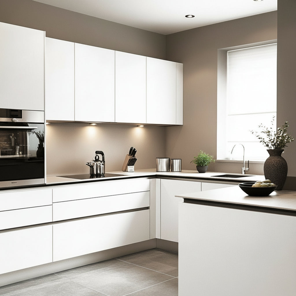 Snow white kontaktplast i en supermatt finish. Flott folie til kjøkkenet.