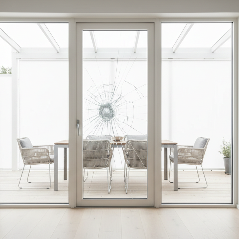 Transparent beskyttelsesfolie på vindu under renovering beskytter glass mot riper og støv