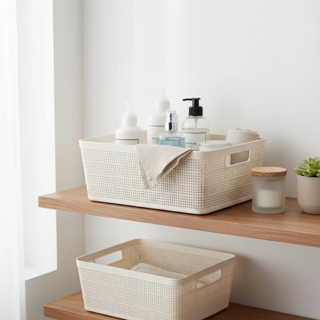Oppbevaringskurv sandfarget 35 x 29 x 13 cm - Lindas Dekor