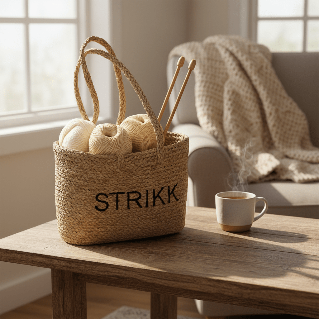 Fantastisk vakker og elegant flettet kurv for strikketøy. Populær for alle.