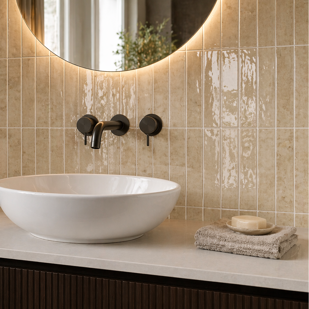 Louise högglans beige självhäftande väggplattor