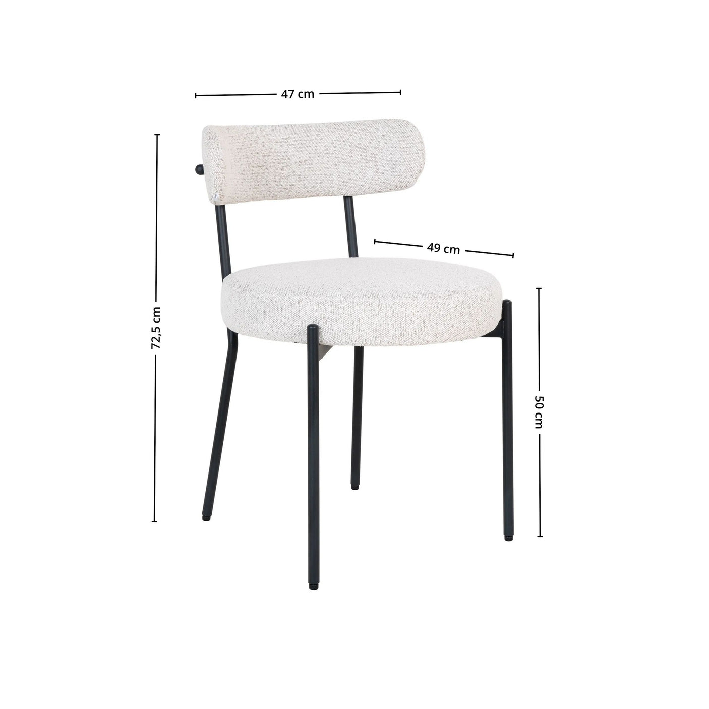 Moderne spisebordsstol i bouclé med svarte metallben, Perfekt stol til spiseplass i nordisk stil