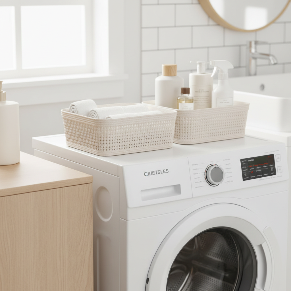 Oppbevaringskurv sandfarget vevd design plast 19x13,5x6 cm 2-pk beige