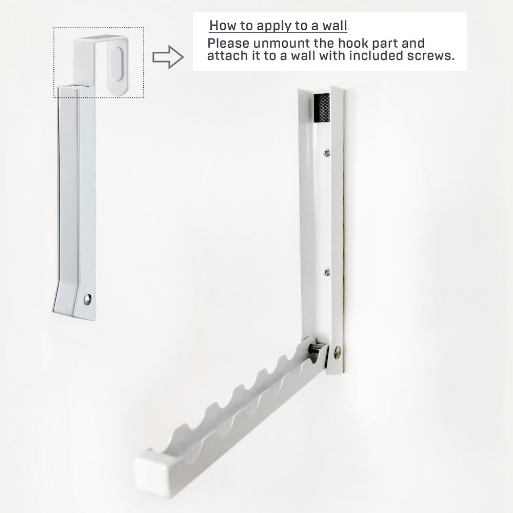 Kan monteres med skruer for ekstra stabilitet på veggen.