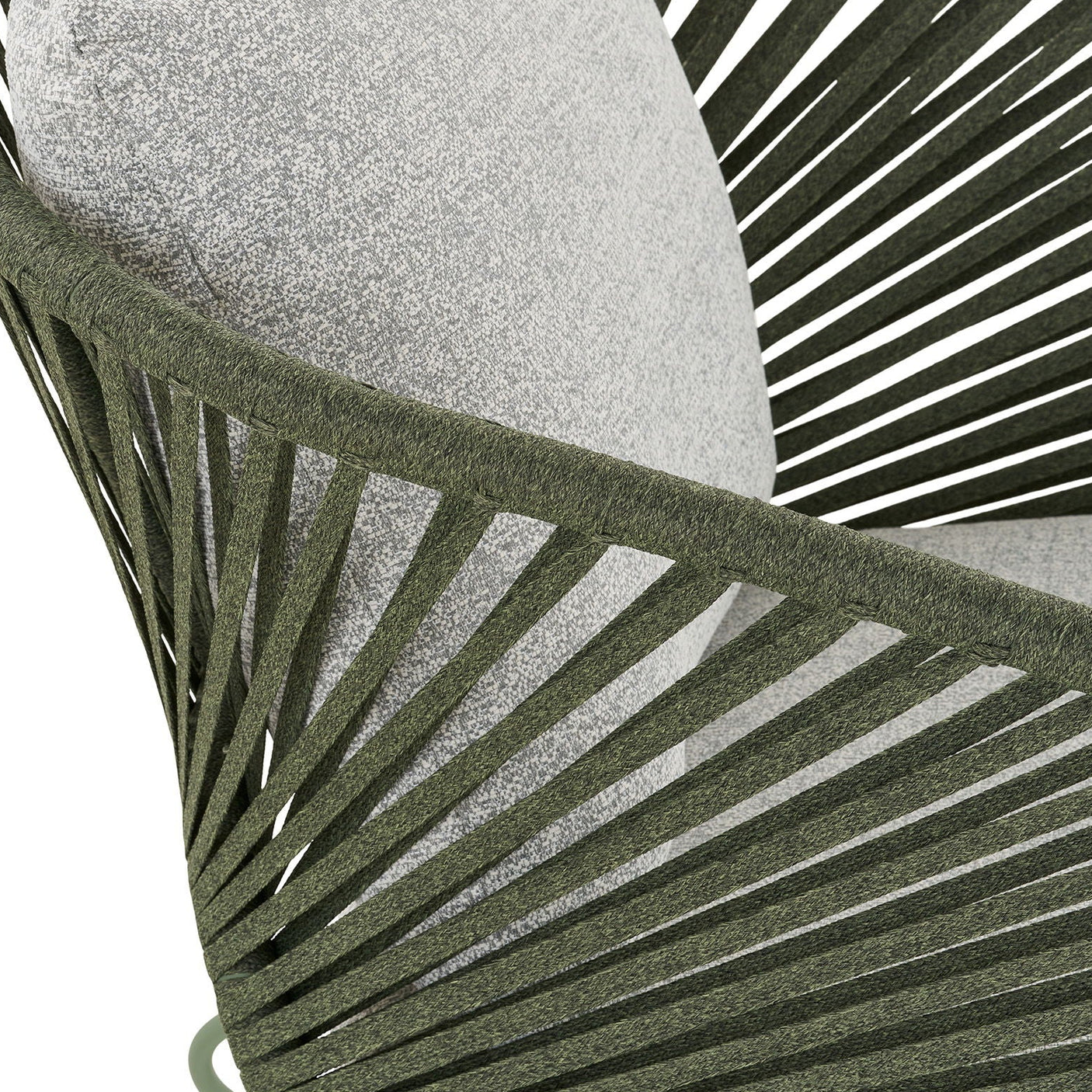 Loungesett til terrasse med grønn ramme og runde bord i to størrelser