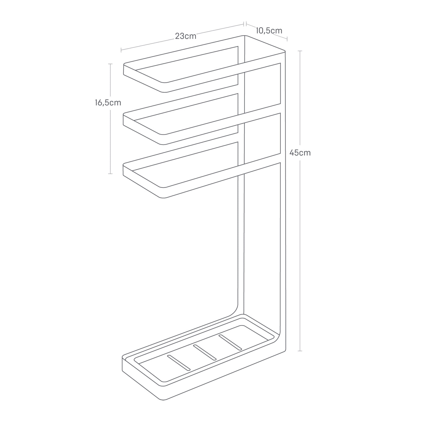 Tegning som viser konstruksjon av paraplystativ med tre ringer og bunnplate
