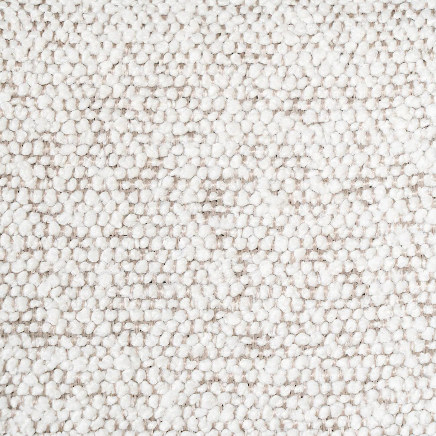 Nærbilde av offwhite bouclé-stoff med teksturert overflate