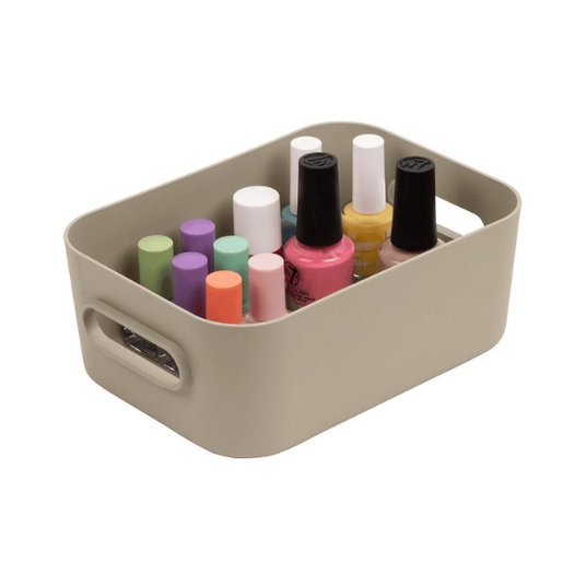 SmartStore Comfort S oppbevaringskurv i beige med neglelakk, smart organisering av sminke og småting