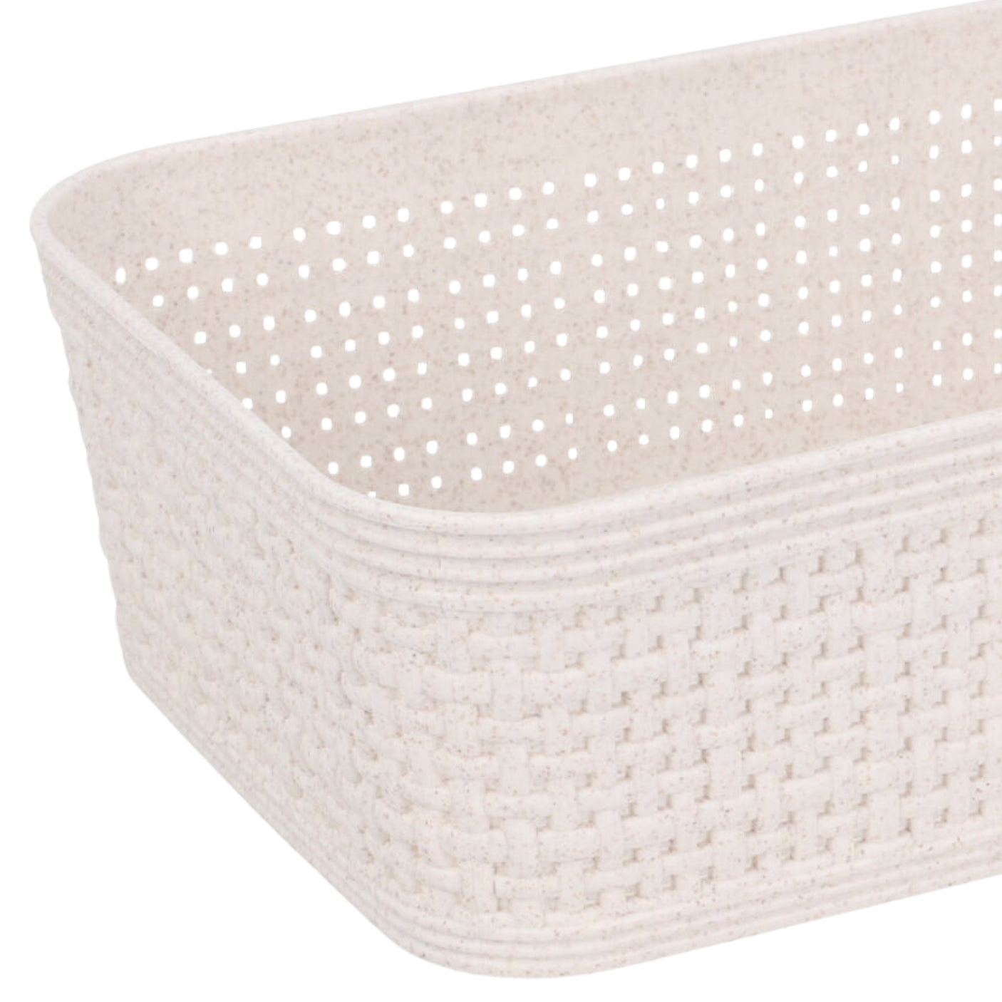 Oppbevaringskurver beige plast med vevd design 19x13,5x6 cm sett av 2