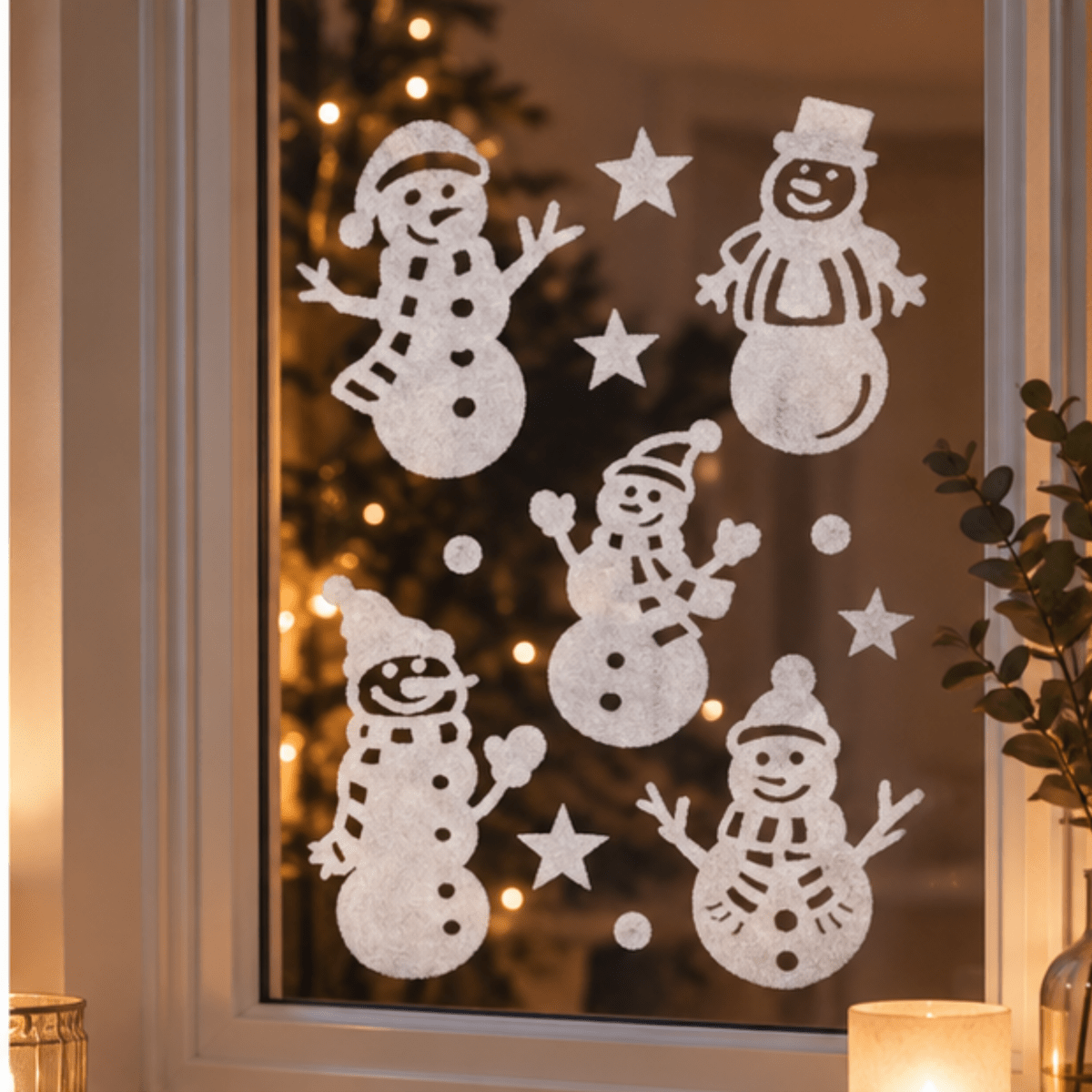 Julestickers med snømenn hvit 31,5 x 30,4 cm - Lindas Dekor Wallstickers