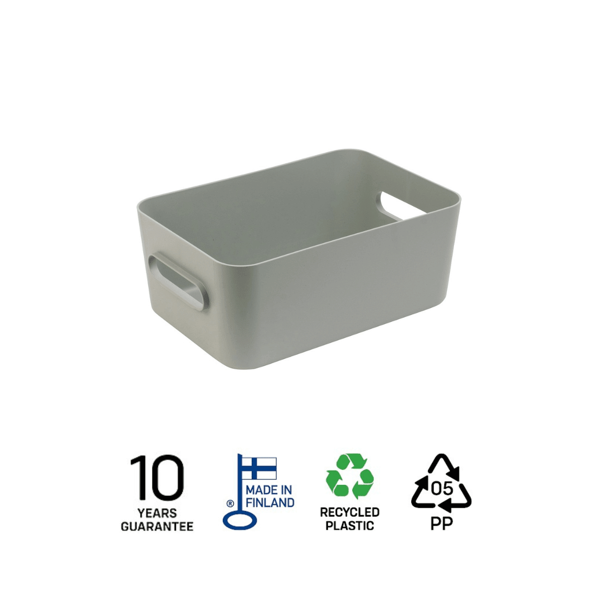 SmartStore Comfort M oppbevaringskurv i grågrønn resirkulert plast, produsert i Finland med 10 års garanti