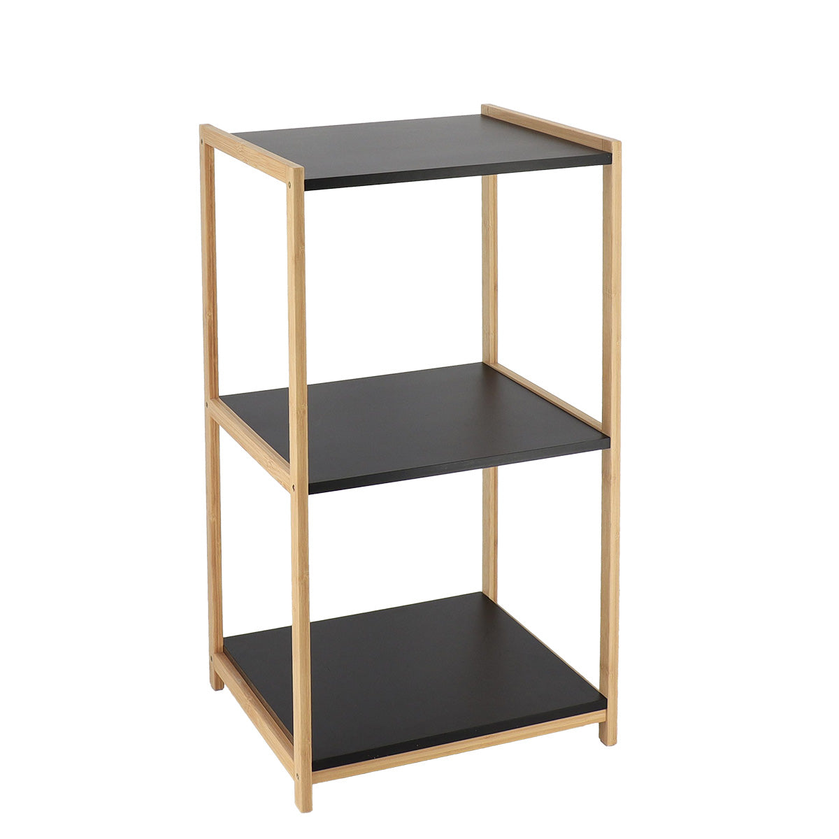 Bambusreol med tre hylder i MDF i bambus og sort