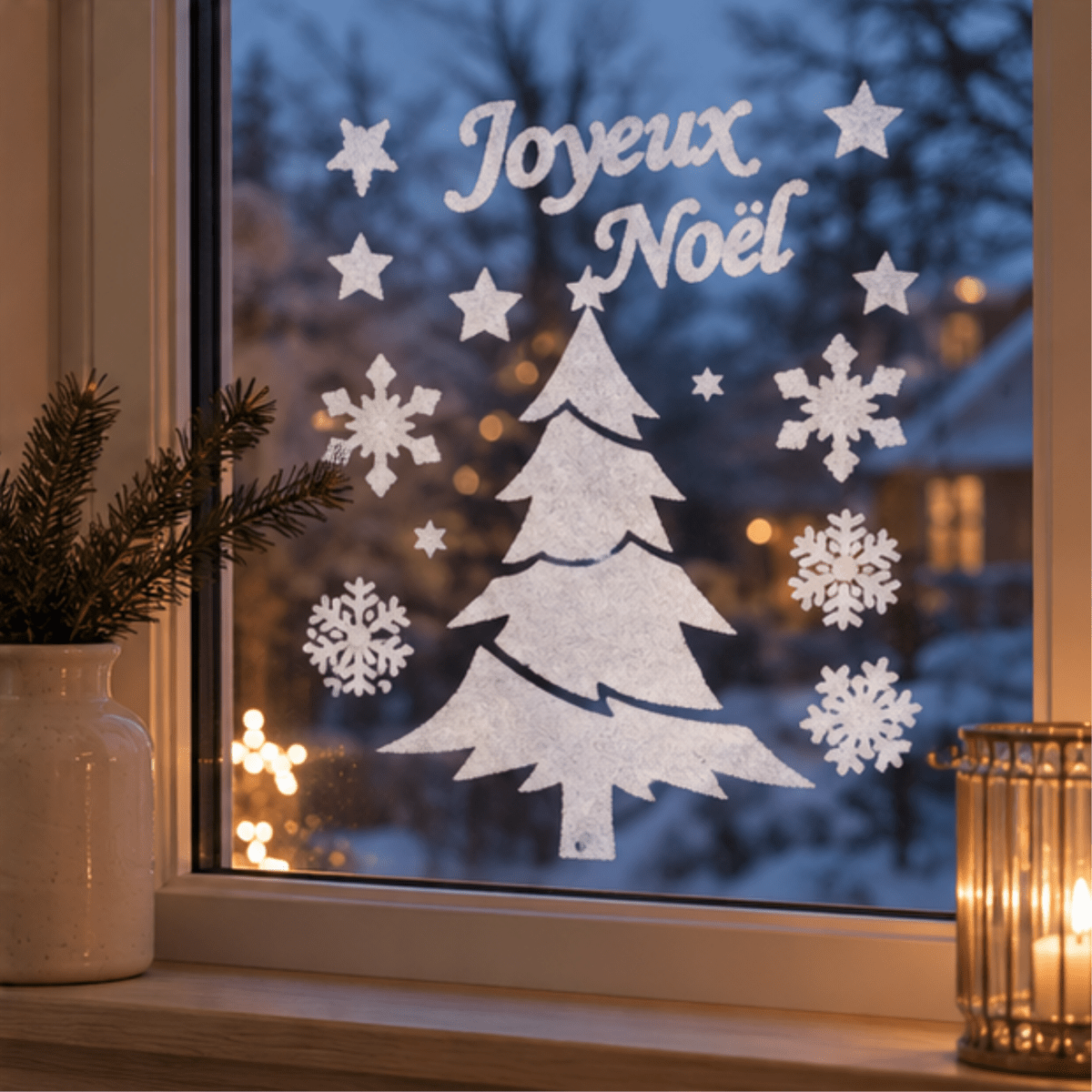 Julestickers med juletre hvit 31,5 x 30,4 cm - Lindas Dekor Wallstickers