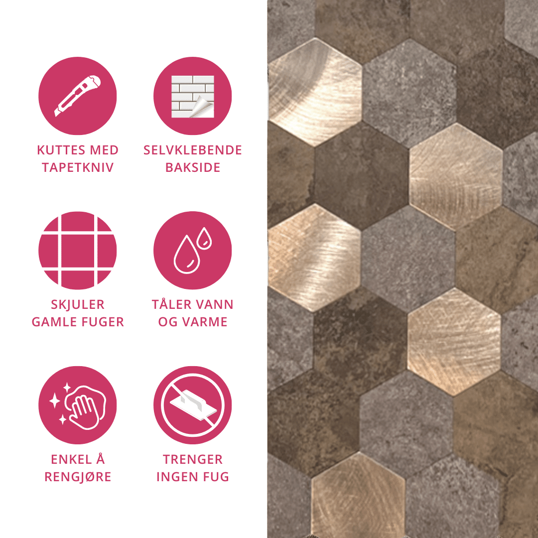 Vareprøve: Mocca hexagon selvklebende veggfliser - Lindas Dekor